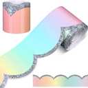 Mixweer Watercolor Rainbow Pastel Scalloped Bulletin Board Border 65.6 Feet Classroom Borders Poster Chalkboard Border for School, Classroom, Home Decoration