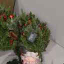 2 Set 30 Inch Christmas Urn Fillers, Outdoor Christmas Tree Pre-Lit LED Pre-Decorated with Pine Cones Red Berries Balls, Artificial Christmas Porch Decor for Yard, Garden, Pathway