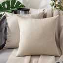 MIULEE Pack of 2 Decorative Outdoor Solid Waterproof Throw Pillow Covers Faux Linen Garden Farmhouse Cushion Cases for Patio Tent Balcony Couch Sofa 24x24 inch Beige
