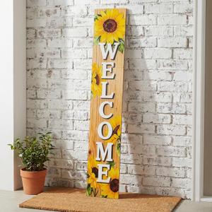 Vertical Wood Welcome Sign for Front Porch Vertical Decorative Sign Front Door Outdoor Indoor Welcome Sign 47.2x7.8 Inch Sunflower Outdoor Decor for Summer Front Porch Decorations.