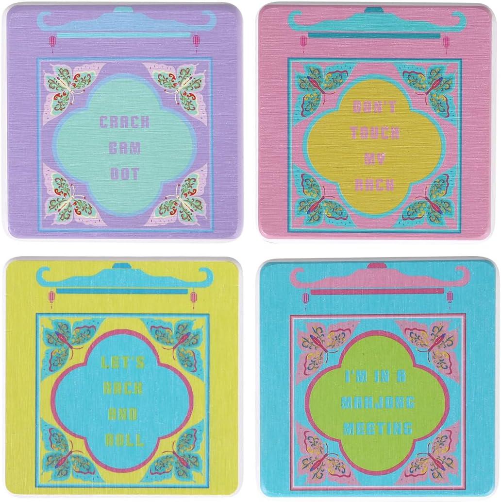 CHONNFEASTT 4PCS Mahjong Coasters for Drinks: Diatomite Cool Table Drink Unique Coasters - Mah Jongg Gifts and Accessories for Game Night, Mah Jong Club Birthday Party, Home Bar, Office (Chinoiserie)