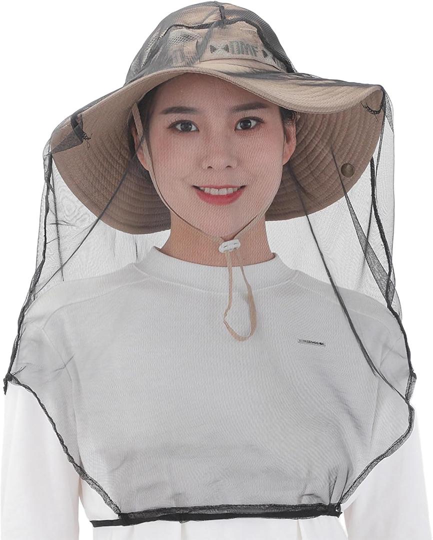 Wearable Mosquito Head Net (3 Pack) - Extra Large Bug Net for Head with Fine Mesh, Fits All Hats for Camping, Hiking, Fishing, Gardening & Safari | Men & Women Insect Face Nets Protection