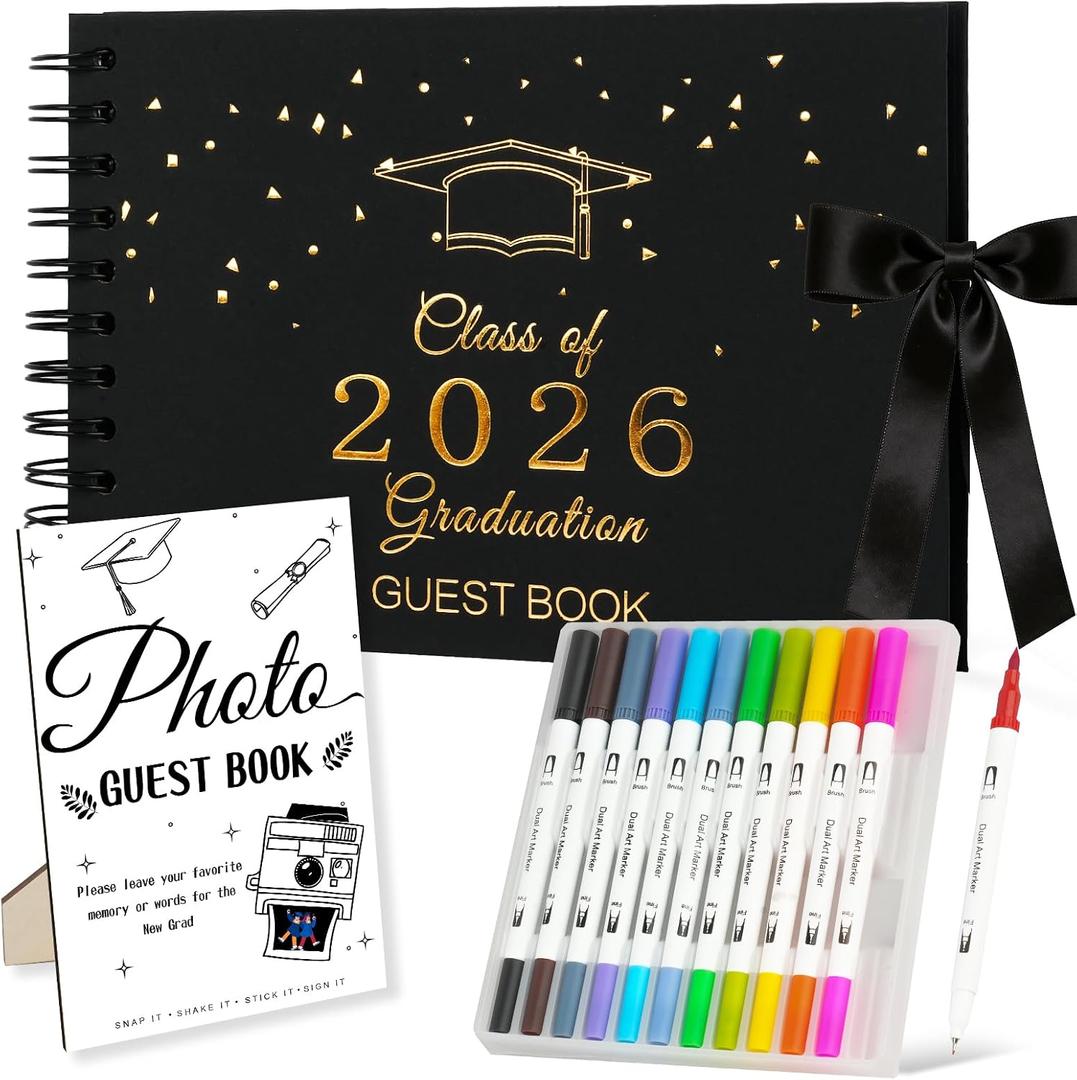 Graduation Guest Book 2026 - Class of 2026 Graduation Party Guest Sign and Photo in Book Memory, Scrapbook for High School Senior Nights Favor, College Grad Gifts, 6 x 8 Inch(Black)