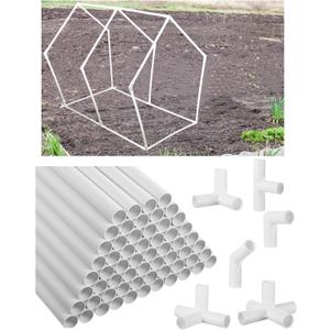 Sawysine 102 Pcs DIY PVC Projects Set Included 60 Pcs 24 Inch PVC Pipe and 42 Connection Pipe Fittings for Spring, Home, Greenhouse, Garden, Farm, Workshop, Summer(White,3/4 Inch)