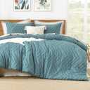 Litanika Comforter Super King Size Set Grayish Teal, 3 Pieces Chevron Tufted Solid Bedding Comforter Sets, Fluffy Bed Set