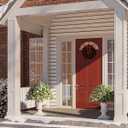 Outdoor Christmas Tree Frosted Urn Filler, Pre-lit Artificial Xmas Tree with LED Lights, 18 Inch Small Christmas Tree with Cones & Red Berries (1ft 6in, Green & Warm Light)