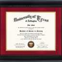 GMFrames 8.5x11 Diploma Degree Frame with Red Mat or Display 11x14 Certificates without Mat,Solid Wood,Black Finish with Intricate Black Rope Detail,UV Protection Acrylic, Black / Red Gold Mat