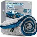 KKV Full-Sized SUV Drying Towel, 48x24 Dual Sided Microfiber Car Cleaning Towel with Twisting Yarn Technique, 1400GSM Super Absorbent, Scratch-Free, Machine Washable (LightGrey-MarineBlue)