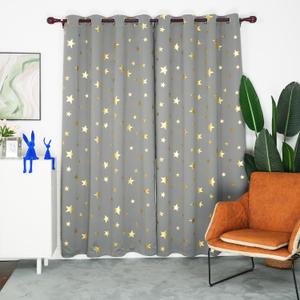 INLINAS 52W x 84L Inch Blackout Curtains for Bedroom Living Room, Gold Foil Printed Stars Pattern, Thermal Insulated and Noise Reducing, Light Grey, 2 Panels