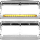 Partsam 2x Headlight Bezels Chrome w/Visor 12" Clear/Amber LED Light Strip Replacement for 4x6 Lights Kenworth T400 T600 T800 W900B W900L Peterbilt 378 379 Western Star 4900 Freightliner Semi Trucks