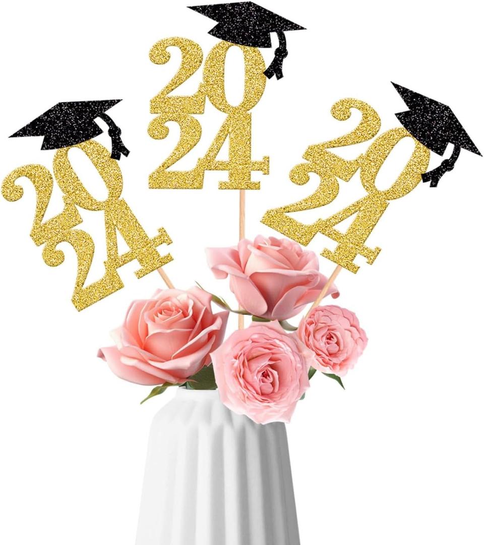 24Pcs Gold 2024 Graduation Centerpieces Sticks, Graduation Party Centerpieces for Tables 2024 Gold Graduation Table Centerpieces 2024 for Graduation Table Decorations 2024 Gold