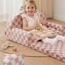 Blissful Diary Foldable Toddler Couch, 2-in-1 Comfy Toddler Chair & Lounger for Reading, Playroom, Kids Couch Sofa for Girls Boys Birthday Gift, Blush Checkered