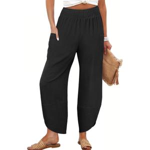 ANRABESS Womens Wide Leg Palazzo Capri Pants 2026 Summer Casual High Waisted Barrel Lounge Flowy Cropped Beach Work Trousers (Black, L)