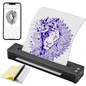 Wireless Tattoo Stencil Printer-2500mAh Battery, Portable Bluetooth Tattoo Transfer Machine Kit for Realistic Portraits, Includes 10 Stencil Papers, Works with IOS/Android/PC/Mac (Black)
