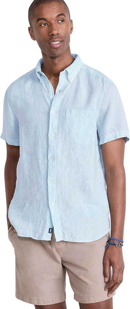 Vineyard Vines Men's Surfside Linen Short-Sleeve Shirt (Aqua Haze,XS)
