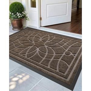 DEXI Front Door Mat Outside Entrance, Heavy Duty Non Slip Low Profile Doormat for Entryway, Trap Dirt and Moisture Welcome Mats, Easy Clean, Patio, Garage, 32x48, Brown