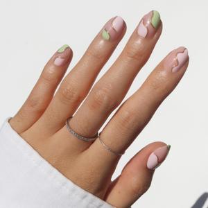 Glamnetic Press On Nails - Short Oval Fake Nails, Pink & Green Swirl Nails with Gold Foil Accents, Strawberry Matcha | 15 Sizes - 30 Nail Kit with Glue | Gift for Mom