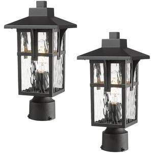 Outdoor Post Light 2 Pack, HWH Exterior Pillar Lights Industrial Pole Lamp Outdoor Column Lights Matte Black Finish with Water Ripple Glass, 5HX62P-2PK-SW BK