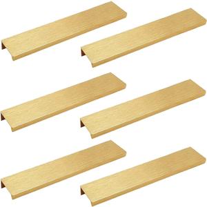 LC LICTOP Edge Pull Handles for Cabinets, 7.87 Inch Aluminum Alloy Finger Tab Pulls, Concealed Drawer Handles for Kitchen, Dresser, Wardrobe, 6.3 Inch Hole Spacing, 6Pcs Gold Edge Pulls (200mm/7.9")