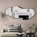POZINO Irregular Frameless Mirror, 47.2"x21" Asymmetrical Aesthetic Wall Mirrors, Modern Organic Shape Decorative Mirror for Living Room Bedroom Entryway Hallway, Horizontal or Vertical Hanging