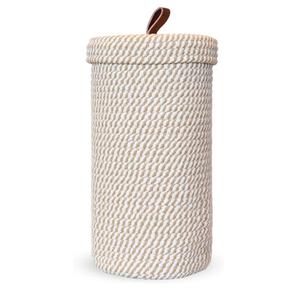 Toilet Paper Holder Handmade – Woven Toilet Paper Stand & Storage Basket with Lid, Cotton Freestanding Organizer for Bathroom, Fits 3 Rolls Cream Brown