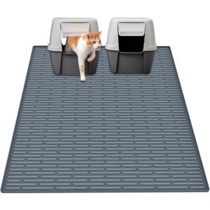 40"x30"(100cmx75cm) Extra Large Silicone Cat Litter Mat, XXL Litter Trapping Mat for Under Litter Box, Non-Slip Waterproof Kitty Litter Catcher, Easy to Clean Mat for Cats, Gray Blue