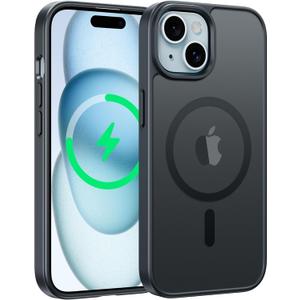 FNTCASE for iPhone 15 Case: for iPhone 14 & iPhone 13 Case | Magnetic Frosted Translucent Slim Shockproof Cell Phone Cover | Military Grade Protection Drop Proof Tough Protective Cases - Black