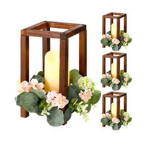 Amyhill 12 Pcs Wooden Lantern Centerpieces for Wedding Rustic Wedding Table Decorations Decorative Wooden Lantern Candle Holder with Flameless LED Candles Candle Rings Wreaths for Christmas (Fresh)
