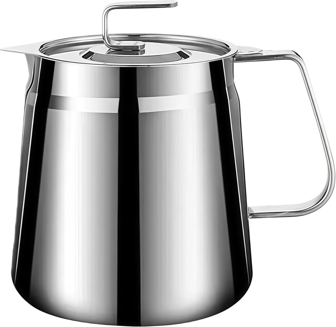 Stainless Steel Bacon Grease Container With Strainer, 2L/68oz Oil Container With Dust-proof Lid For Kitchen Storing Frying Cooking Grease