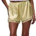 Women Satin Pajama Bottoms Lace Trim Silk Lounge Shorts Low Elastic Waist Panties French Knickers Slip Boxer Shorts (Small)