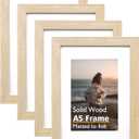 KINLINK A5 Picture Frame Natural, Solid Wood Frames with Acrylic Plexiglass for Pictures 4x6 with Mat or A5 without Mat, Tabletop and Wall Mounting Display, Set of 4