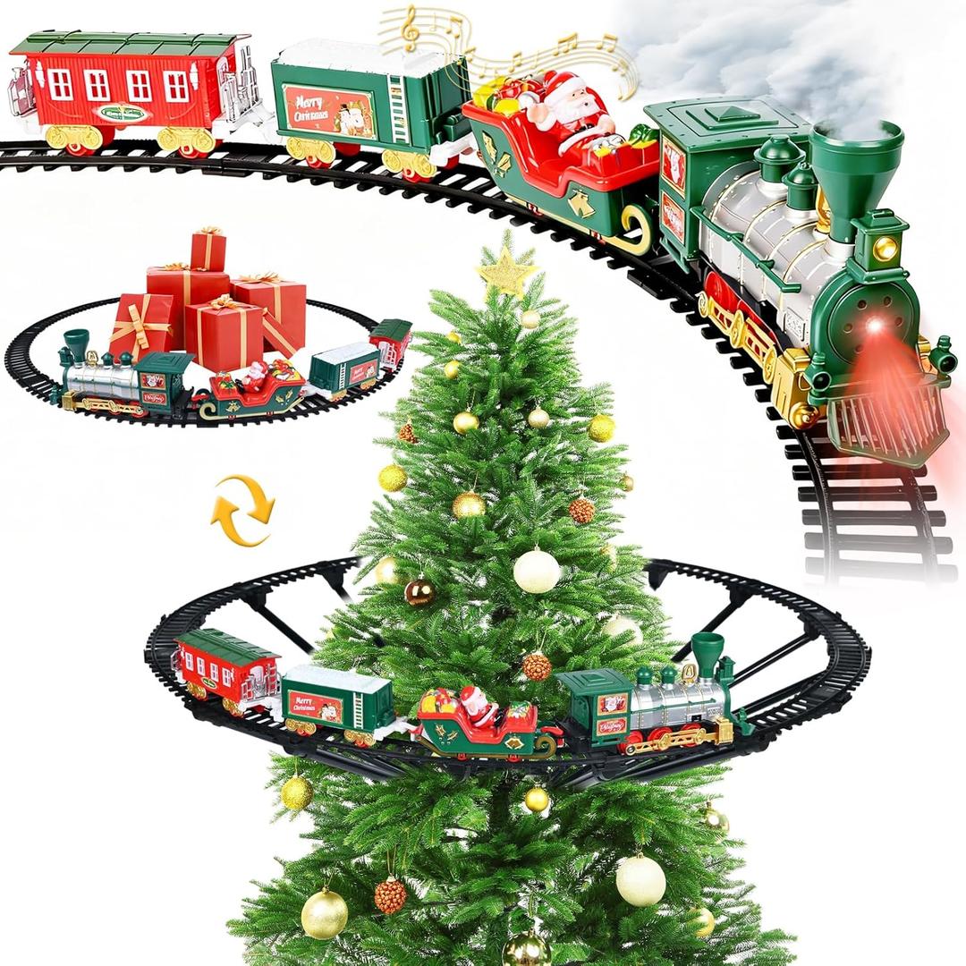 Hanging Christmas Train Set, Under The Christmas Tree Train Toy Set, Train for Christmas Tree with Real Smoke/Classic Music/Lights, Best Indoor Christmas Train Decor for Families with 2 Ways to Play
