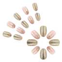 3 x IMSOHOT Press on Nails Short Oval Fake Nails Gold Glitter & Flower Designs Glossy Glue on Nails Full Cover Nude Round False Nails for Women Manicure Decoration 24Pcs