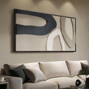 Large Framed 3D Abstract Wall Art for Living Room, Horizontal Neutral Beige Blue Textured Paintings Artwork for Walls, Organic Modern Minimalist Pictures Wall Decor for Bedroom Dining Office 60x30 In
