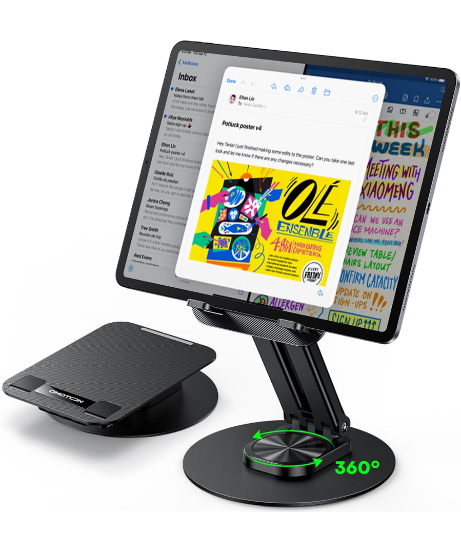 IPad Stand for Desk, Foldable 360degree Rotating Tablet Stand, Super Stable & Portable iPad Tablet Holder for Office, Kitchen, Compatible with 4"-13" iPad Pro Air Mini/Kindle/iPhone/Galaxy/Monitor/Switch