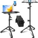 Projector Stand with Wheels, Laptop Tripod from 29" to 69" with Mouse Tray, Adjustable Height DJ Racks Stands with Gooseneck Phone Holder, for Office, Home, Stage, Studio, 1 Pack Black