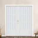 DIYHD 72X96in Interior Double White Accordion Door for Big Opennings,Bi Folding Closet Door, Includes Mounting Hardware, Handle, Latch, Doors Close Middle