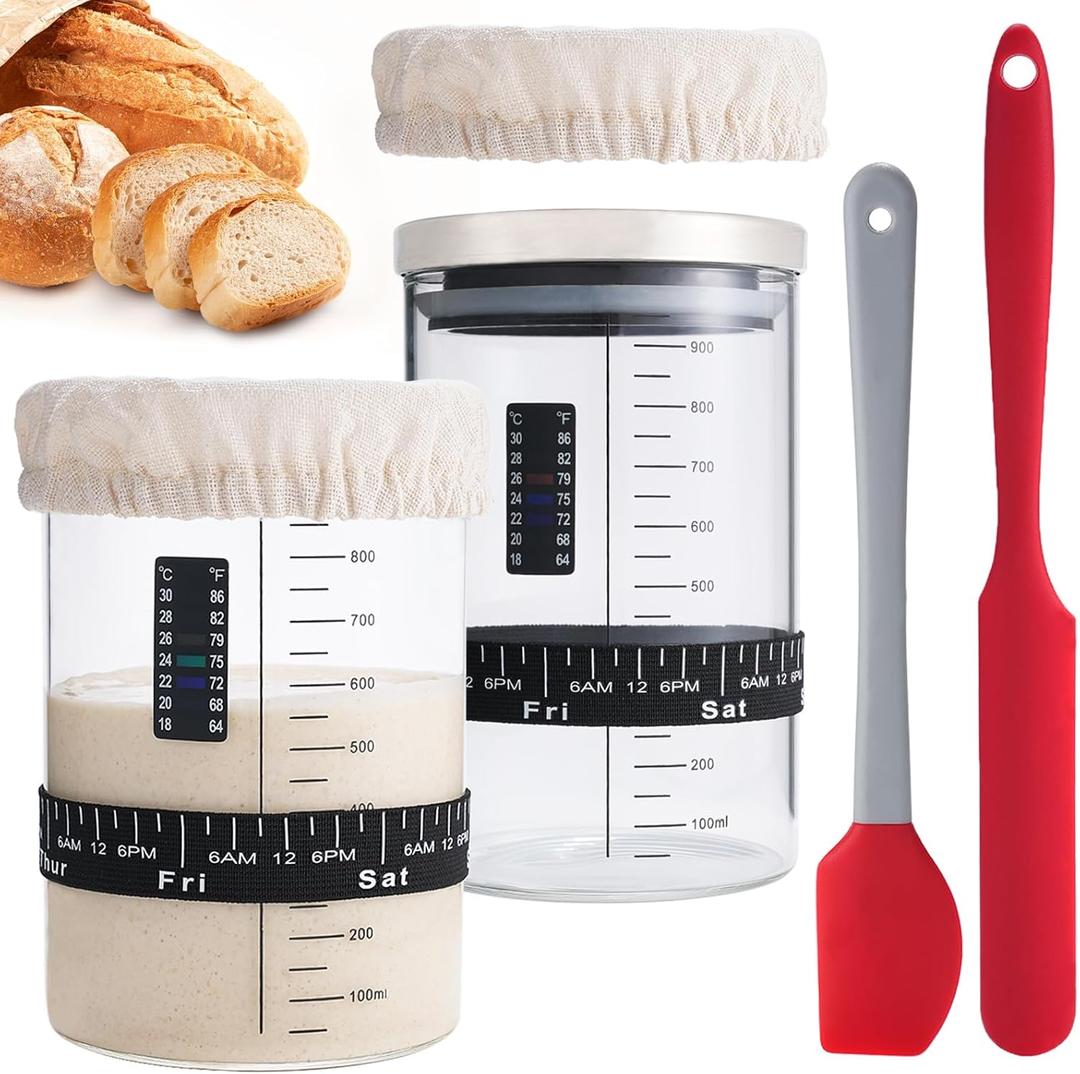 Sourdough Starter Jar, 34 OZ Large Wide Mouth Sour Dough Starter Jars Glass, Sourdough Starter Kit, Sourdough Bread Baking Supplies for Beginners and Pro, 2 Pack