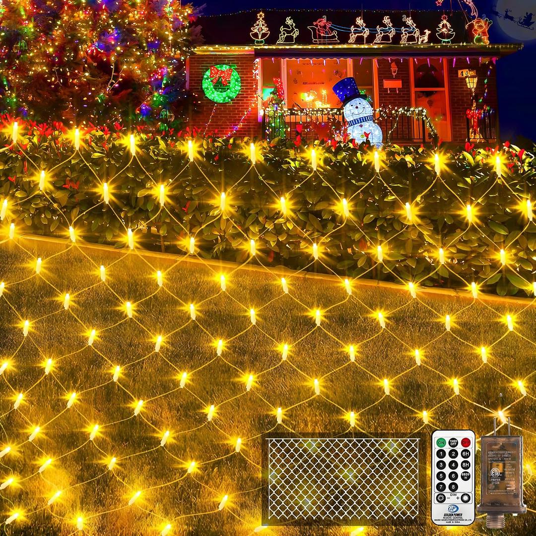KNONEW Christmas Net Lights 420 LEDs 13ft x 6.6ft Outdoor Mesh Lights Connectable Waterproof 8 Modes & Timer Plug-in Net Fairy Lights for Bushes Garden Party Wedding Holiday,Warm White
