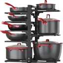 Heavy Duty Pots and Pans Organizer - 8 Tier Rack for Under Cabinet, Adjustable Lid Holder for Dutch Ovens, Cast-Iron Pans