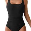 B2prity Womens One Piece Swimsuit Tummy Control Slimming Bathing Suit High Waisted Ruched Swim Suit Color Block Swimwear (XX-Large, Black)
