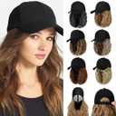 Baseball Hat Wig,Hat with Hair attached 16'' Adjustable Black Cap with Wavy Curly Synthetic Bob Hair Extensions for Women Girls(Medium Blonde Mix Ash Blonde)