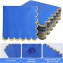 200PCS Blue and Gold Paper Napkins, 5x5 Inch Delicate Scalloped Cocktail Napkins with Gold Foil Accents, Disposable Appetizer Paper Napkin for Dinner Wedding Birthday Party Reception