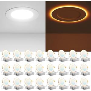 Amico 24 Pack 4 Inch 5CCT LED Recessed Ceiling Light with Night Light, 2700K/3000K/3500K/4000K/5000K Selectable Ultra-Thin Recessed Lighting, 10W=90W, 700LM, Dimmable Canless Wafer Downlight ETL&FCC Amico 24 Pack 4 Inch 5CCT LED Recessed Ceiling Light with Night Light, 2700K/3000K/3500K/4000K/5000K Selectable Ultra-Thin Recessed Lighting, 10W=90W, 700LM, Dimmable Canless Wafer Downlight ETL&FCC