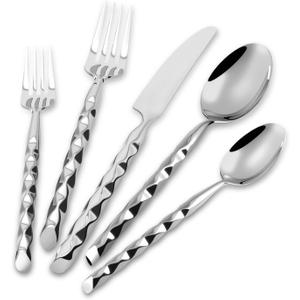 DEACORY Silverware Set 18/10 Stainless Steel Spiral-shaped Flatware Set, 20-Piece Hand Forged Mirror Silver Finish Cutlery, Dishwasher Safe, Service for 4