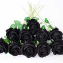 10PCS Artificial Roses Flowers Realistic Roses Bouquet Long Stem Fake Silk Roses for DIY Wedding Bouquet Table Centerpiece Home Decor (Black)