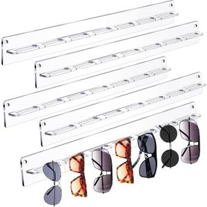 5 Pack Acrylic Sunglasses Organizer Storage Wall Mounted Eyeglasses Holder Hanging Eyewear Display Rack Hanger for Entryway Shelf (Clear)