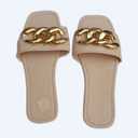 Women's Metallic Flat Sandals Open Toe Single Band Slide Sandals Gold, Size 38