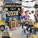 Black and Gold Themed 2026 Graduation Decorations Set - Congrats Grad Banner, Class of 2026 Backdrop, Balloons & Streamers Kit - Graduation Party Supplies for High School & College Celebrations