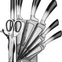 Knife Set Stainless Steel Cleaver Knives Set with Rotatable Acrylic Storage Block Sharpener Sharp Cutlery Kitchen Knife Block Set Chef Cooking Cutting Knives (Black)